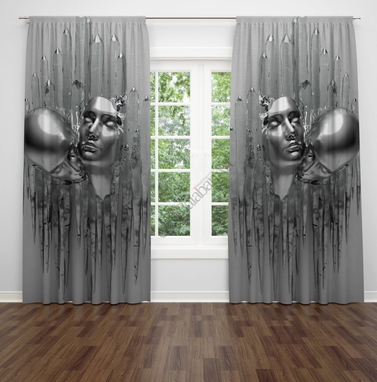 Buzdan Kadın ve Adam Fon Perde Çift Kanat 280x280 cm