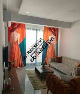 4 Mevsim Ağaç Yağlıboya Fon Perde Tek Kanat 140x250 cm