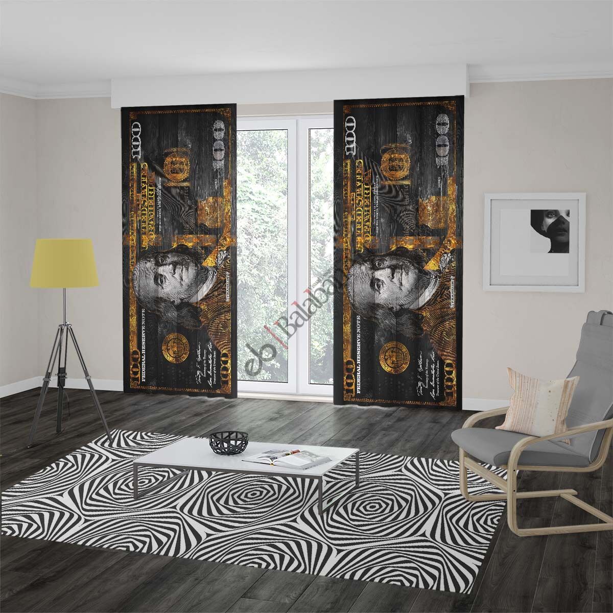 Papatya Arı ve Çiçekli dijital baskılı Sahne fon perde Çift Kanat 280x270 cm