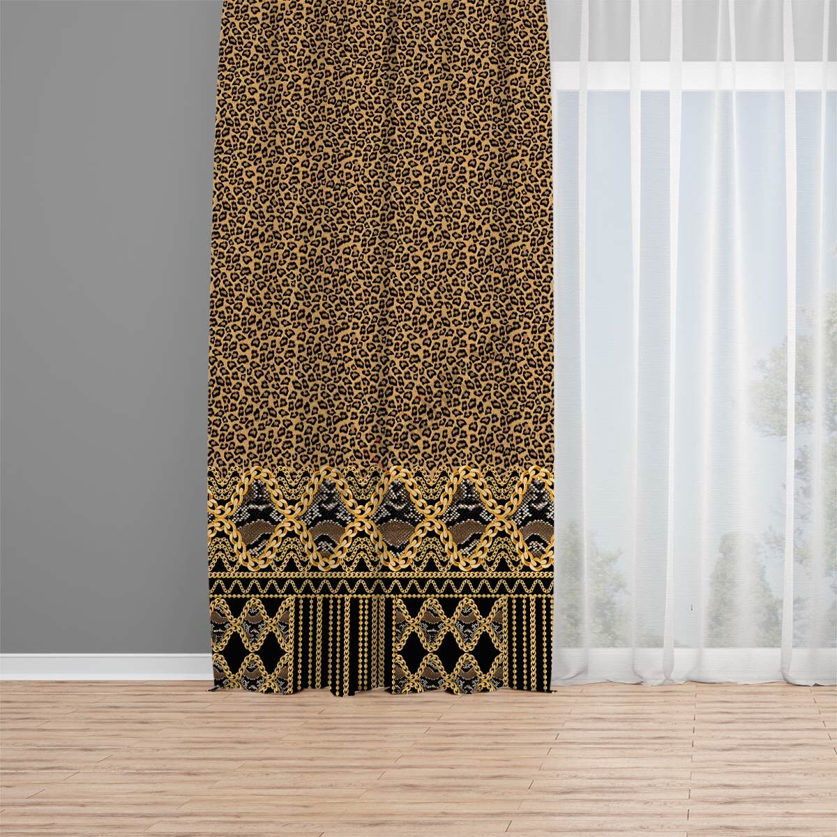 Leopar Desenli Dijital Baskılı Fon Perde Tek Kanat 140x280 cm