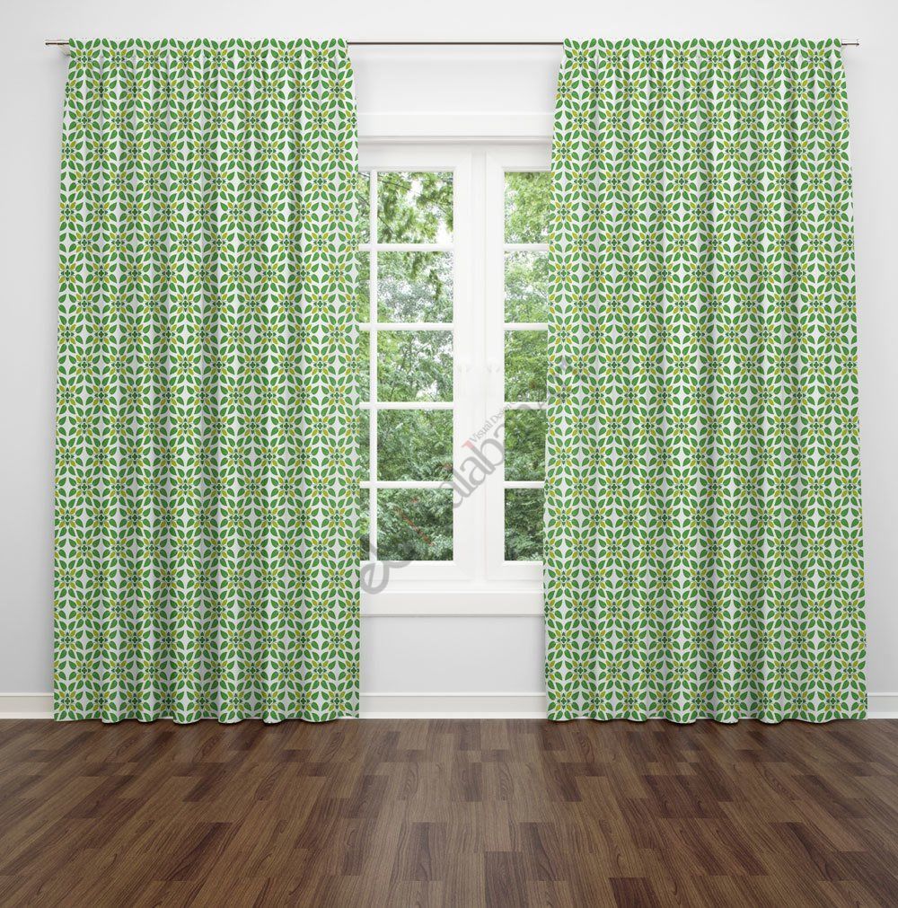 Yeşil Çiçek Dijital Baskılı Fon Perde Çift Kanat 280x270 cm