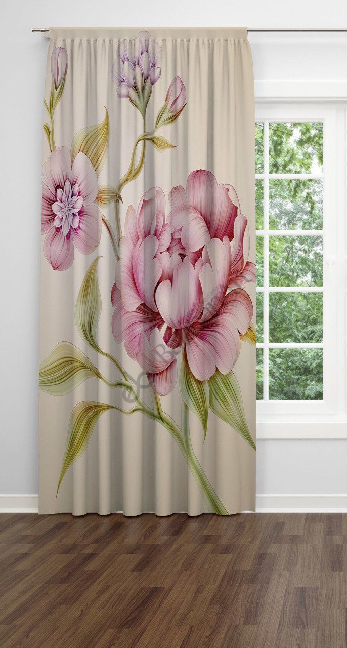 Pembe Çiçek dijital fon perde Tek Kanat 140x270 cm