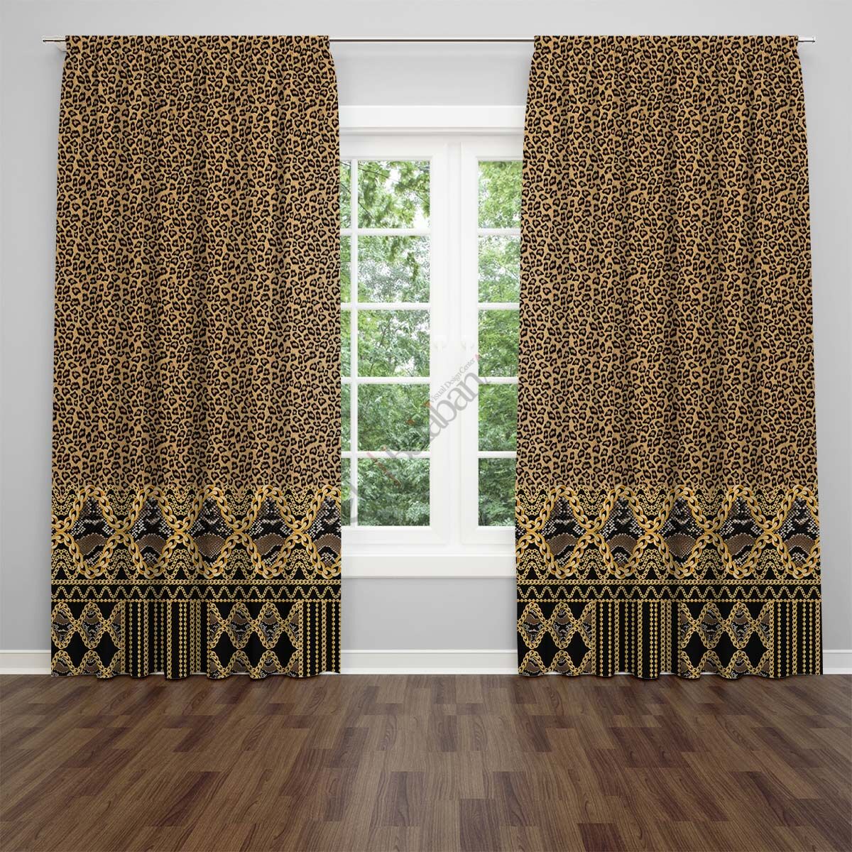 Leopar Desenli Dijital Baskılı Fon Perde Çift Kanat 280x260 cm