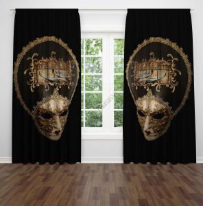 Maske Yüzlü Kadın  Dijital Baskılı Fon Perde Çift Kanat 280x270 cm