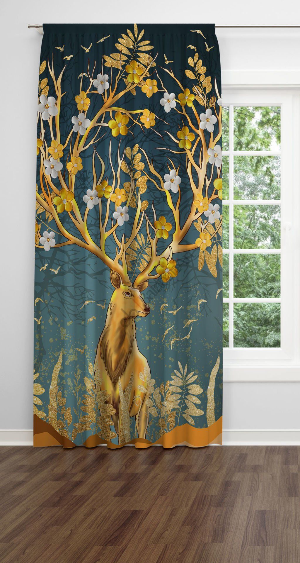 Altın Boynuzlu Geyik  Fon Perde Tek Kanat 140x260 cm