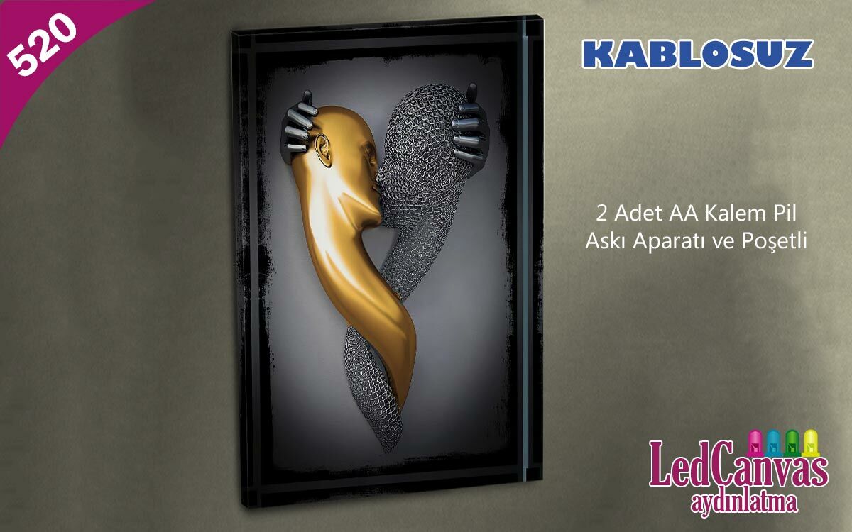 Gümüş Gold Robot İnsan Figürlü Işıklı Tablo