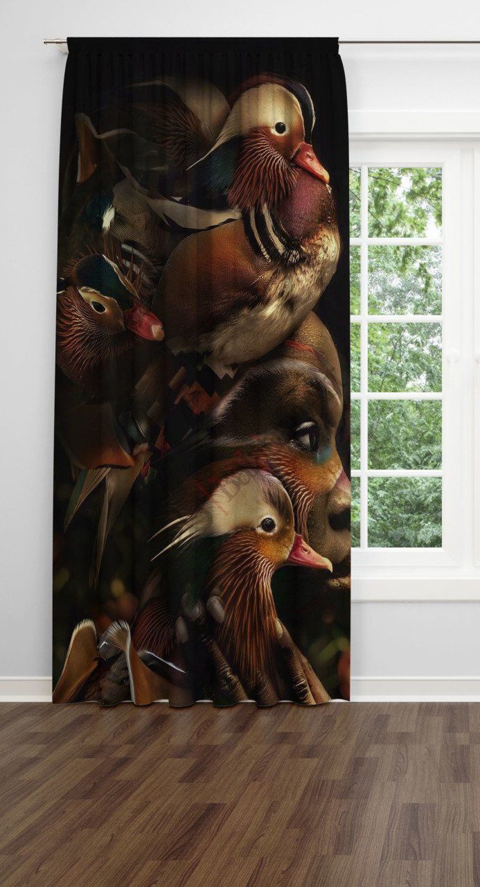 Afrikalı Kadın ve Ördekler dijital fon perde Tek Kanat 140x260 cm