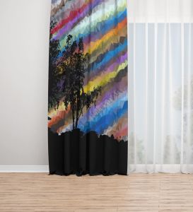 Siyah Renkli Ağaç Dijital Baskılı Fon Perde Tek Kanat 140x270 cm