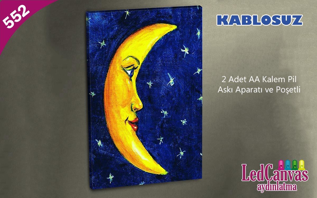 Gülen Ay  Led Işıklı Kanvas  Tablo