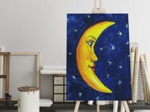 Gülen Ay  Led Işıklı Kanvas  Tablo 45x65 cm