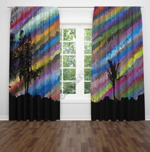 Siyah Renkli Ağaç Dijital Baskılı Fon Perde Çift Kanat 280x250 cm