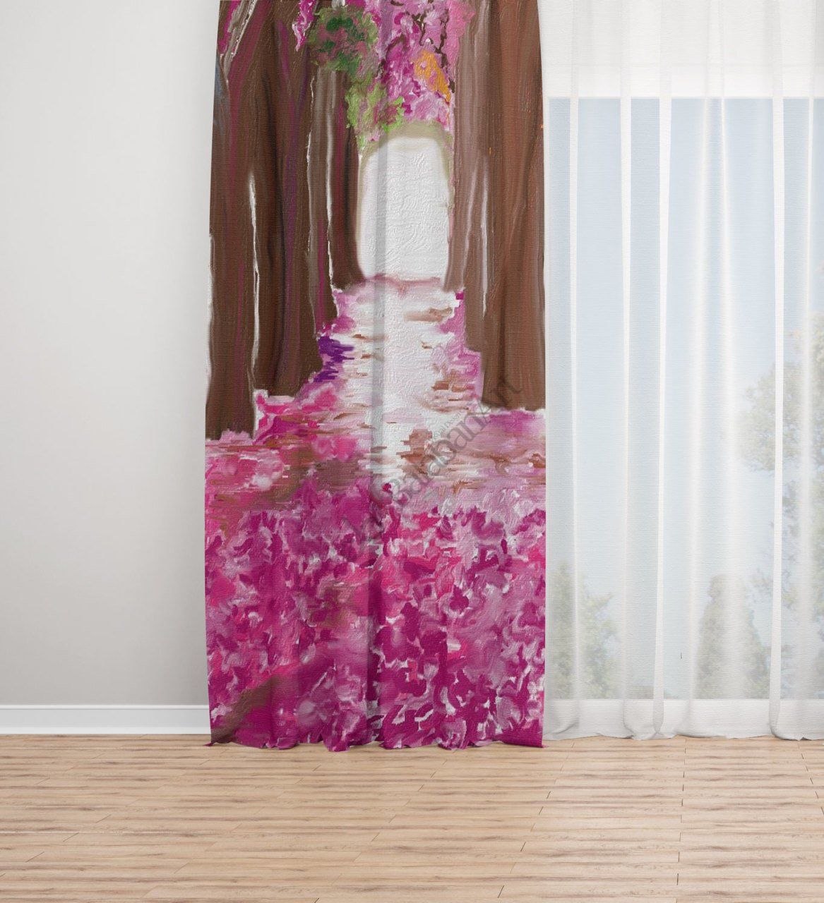 Yağlıboya Ağaç Dijital Baskılı Fon Perde Tek Kanat 140x270 cm