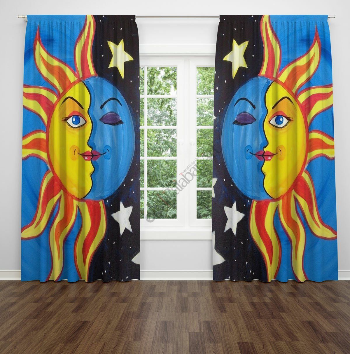 Ay ve Güneş  Fon Perde Çift Kanat 280x250 cm