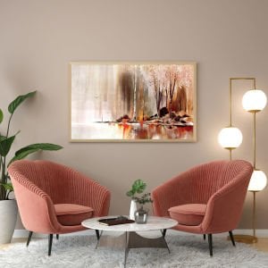 Yağlıboya Ağaçlar Led Kanvas  Işıklı Tablo