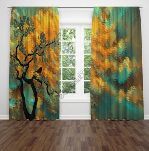 Ağaç Ve Kuş Dijital Baskılı Fon Perde Çift Kanat 280x280 cm