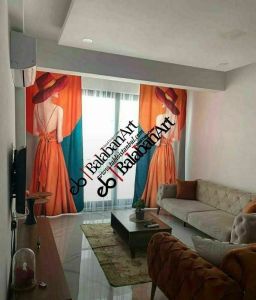 Kedi Baloncuk Kırmızı Siyah Dijital Baskılı Fon Perde Tek Kanat 140x280 cm
