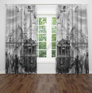 İstanbul Karakalem Harbiye Tünel Fon Perde Çift Kanat 280x250 cm