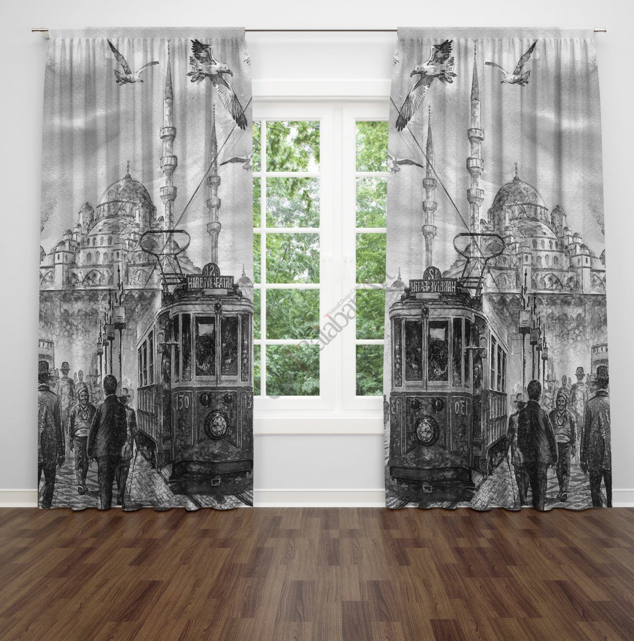 İstanbul Karakalem Harbiye Tünel Fon Perde Çift Kanat 280x280 cm