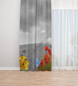 Kelebek Arı Dijital Baskılı Fon Perde Tek Kanat 140x280 cm