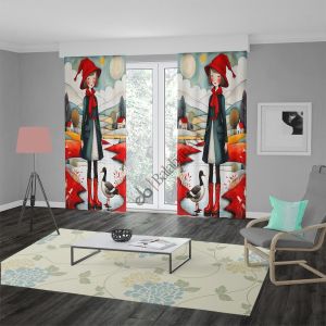 Kırmızı Başlıklı Kız Sanatsal Çalışma Dijital Baskılı Curtain Perde Çift Kanat 280x240 cm