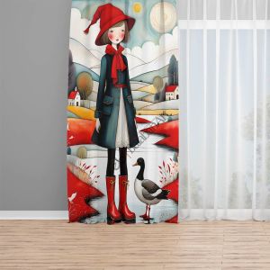 Kırmızı Başlıklı Kız Sanatsal Çalışma Dijital Baskılı Curtain Perde Çift Kanat 280x280 cm