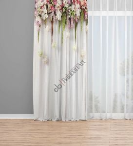 Çiçekli Tül Perde Desenli Baskılı Fon Perde Tek Kanat 140x240 cm