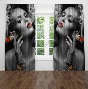 Sigara İçen Kadın Dijital  Fon Perde Çift Kanat 280x240 cm
