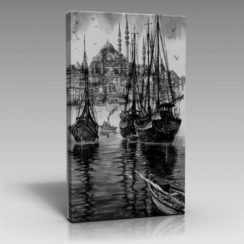 Siyah beyaz Haliç Yelkenliler (90cm x 135cm)