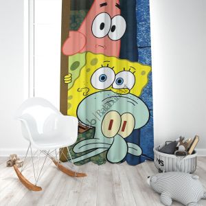 SüngerBob KareŞort dijital baskılı çocuk odası fon perde Çift Kanat 280x240 cm