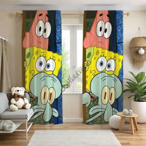 SüngerBob KareŞort dijital baskılı çocuk odası fon perde Çift Kanat 280x240 cm