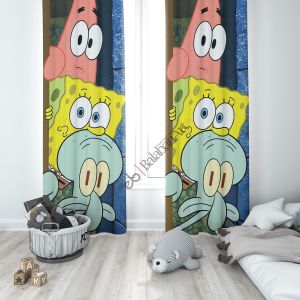 SüngerBob KareŞort dijital baskılı çocuk odası fon perde Çift Kanat 280x280 cm