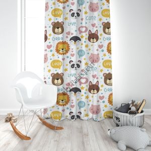 Hayvanlar Alemi Çocuk Odası Baskılı Fon Perde Çift Kanat 280x280 cm