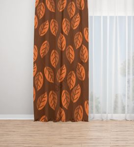 Turuncu Yapraklar Dijital Baskılı Fon Perde Tek Kanat 140x280 cm