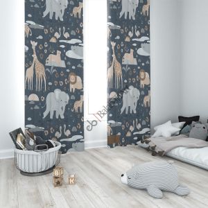 Hayvanat Bahçesi ÇocukOdası Dijital Baskılı Fon Perde Çift Kanat 280x250 cm