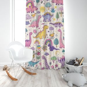 Dinazor ve Gökkuşağı Çocuk Odası Dijital Baskılı Fon Perde Çift Kanat 280x240 cm