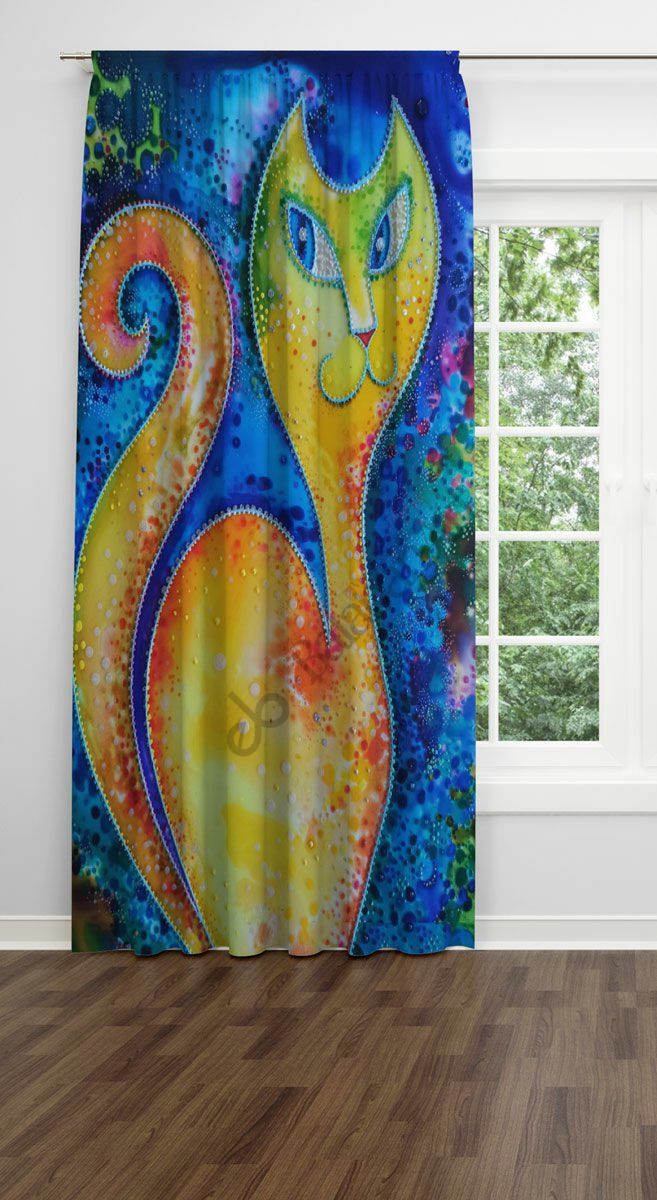 Kedi Desenli Dijital Baskılı Fon Perde Tek Kanat 140x250 cm