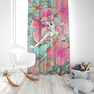 Denizkızı Çiçekler Kız Çocuk Odası Dijital Baskılı Fon Perde Tek Kanat 140x260 cm