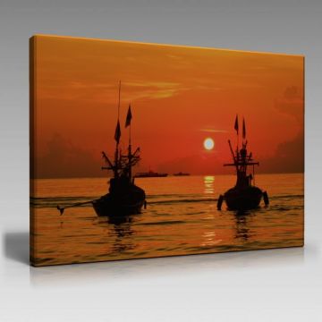 Güneş Batımı ve Tekneler Tablo (90cm x 60cm)