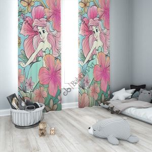 Denizkızı Çiçekler Kız Çocuk Odası Dijital Baskılı Fon Perde Çift Kanat 280x250 cm