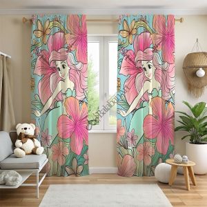 Denizkızı Çiçekler Kız Çocuk Odası Dijital Baskılı Fon Perde Çift Kanat 280x260 cm