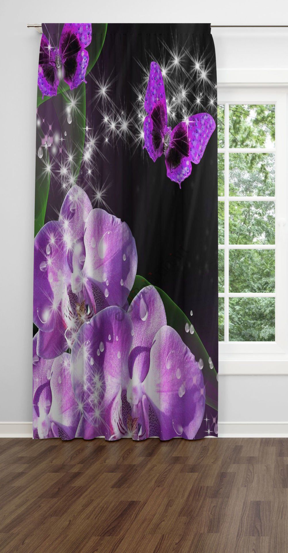 Orkide Çiçek Desenli Dijital  Fon Perde Tek Kanat 140x240 cm