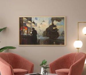 Yağlı Boya Tren İstasyonu Led Işıklı Kanvas  Tablo