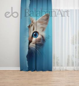 Mavi Kedi Dijital Baskılı Fon Perde Tek Kanat 140x240 cm