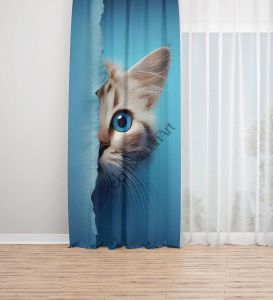 Mavi Kedi Dijital Baskılı Fon Perde Tek Kanat 140x260 cm