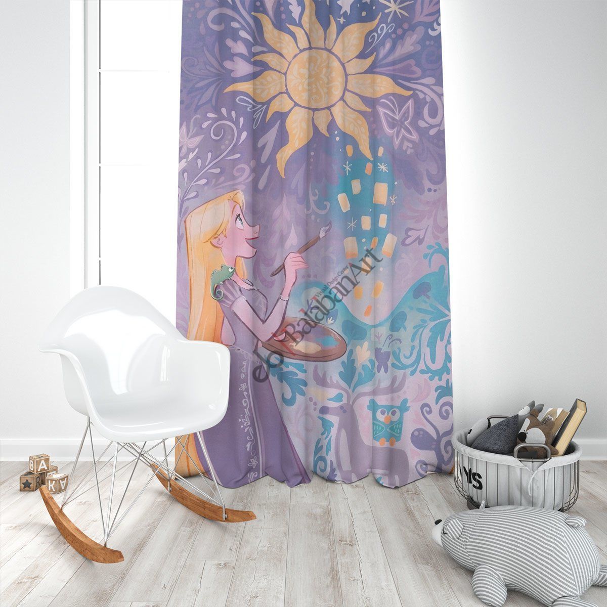 Ressam Kız ve Güneş Dijital Baskılı Çocuk Odası Perde Tek Kanat 140x240 cm