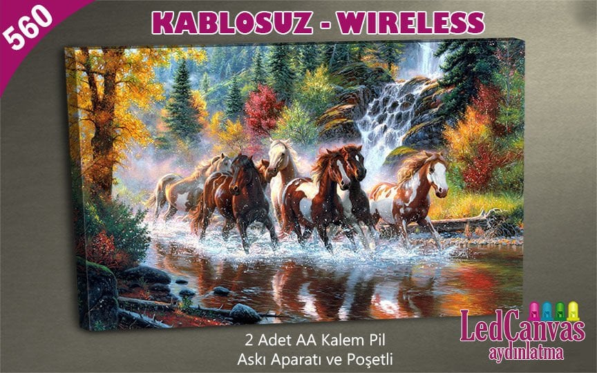Atlar  Led Işıklı Kanvas  Tablo