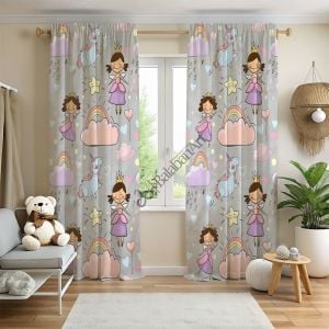 Prenses Pony Kız Çocuk Odası Fon Perde