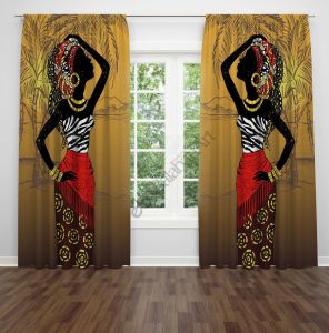 Afrika Kadın Desen Dijital Baskılı Fon Perde Çift Kanat 280x250 cm