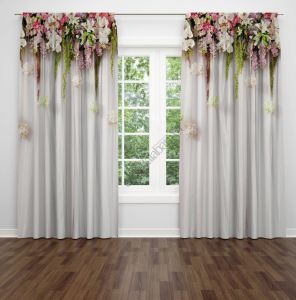 Asma Çiçekler Desenli  Dijital Fon Perde Çift Kanat 280x270 cm