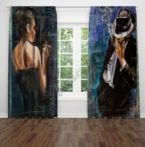 Kadın Erkek Figürlü Dijital Baskılı Fon Perde Çift Kanat 280x240 cm